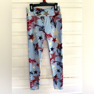 LuLaRoe American Patriotic Red White Blue Stars Lady Liberty Leggings One Size